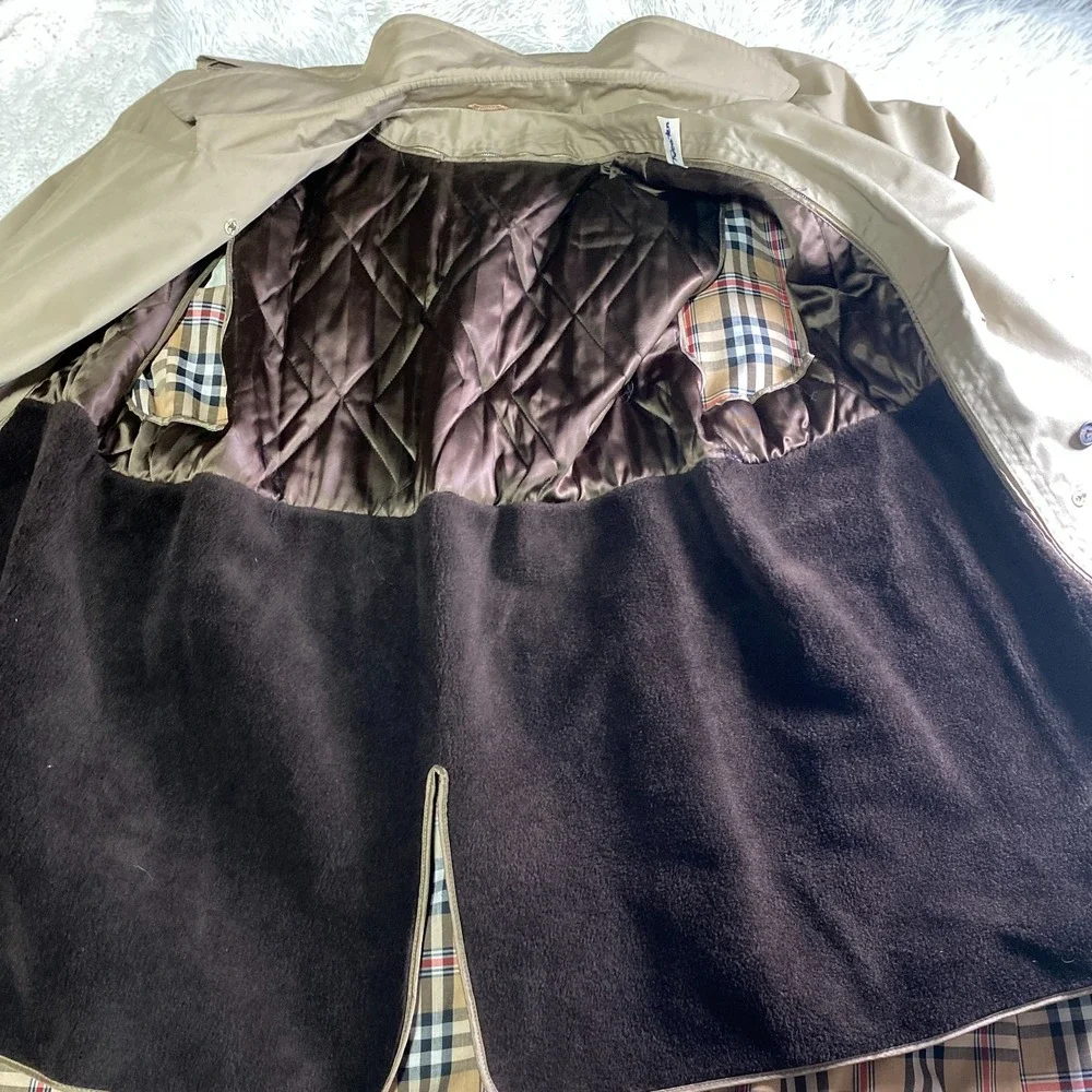 VTG Designer Trench Clarendon Cloth Tan Khaki Double Breasted‎ Belted Coat Sz 42